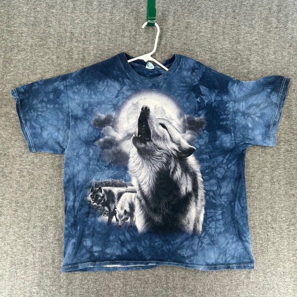 The Mountain Other - The Mountain Howling Wolf Tie Dye T-Shirt Mens XL Blue 2004 Graphic Tee VTG